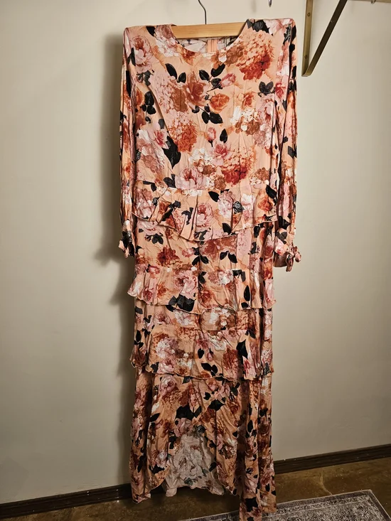 Jaase Tiered Long Sleeve Maxi Dress - Peach Pink - Picture 3 of 7